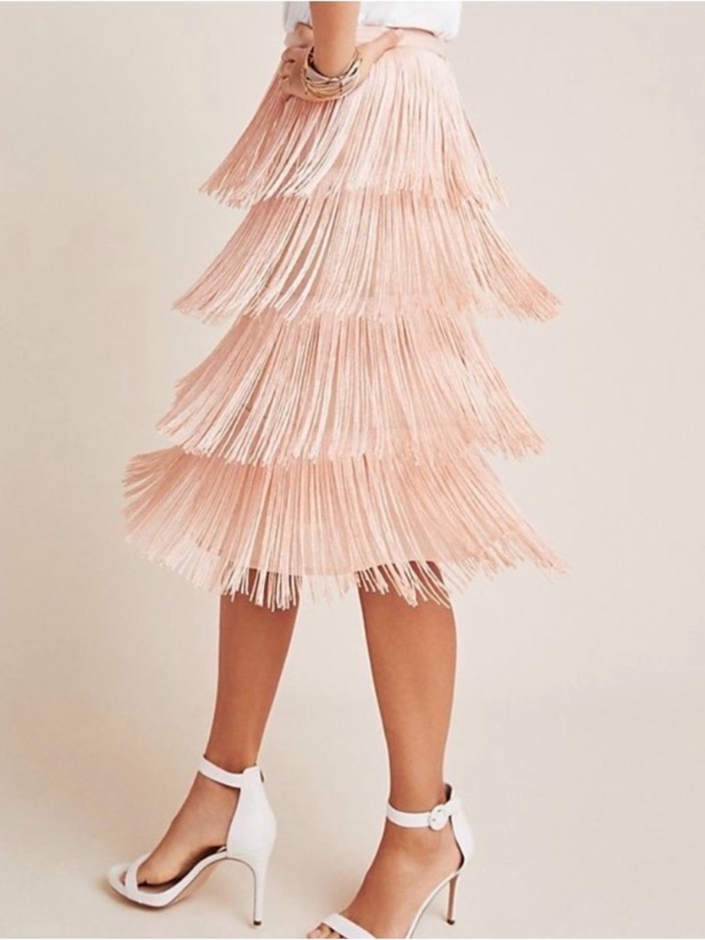 NWT MAEVE x ANTHROPOLOGIE Velma Fringe Flapper Pink Midi Skirt Size 2 - Picture 2 of 10